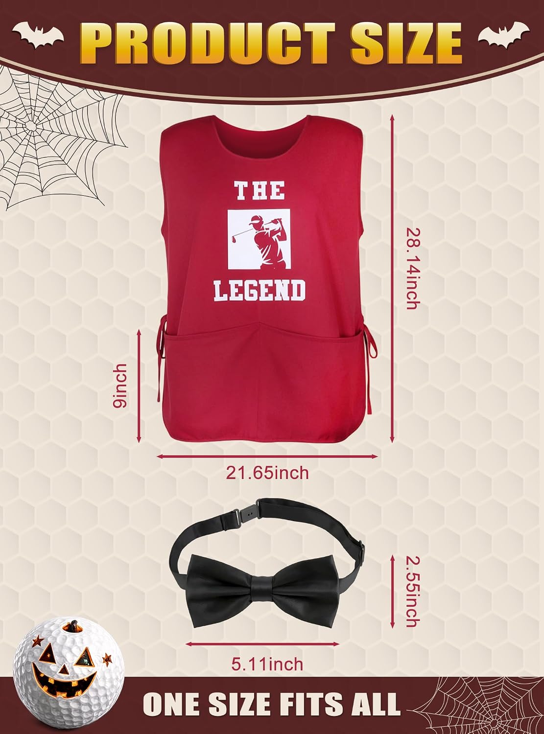 Golf Caddy Costume Women Men, Caddie Costume with Black Bow Tie | Golfer Caddy Bib Outfit Caddie Uniform for Easy