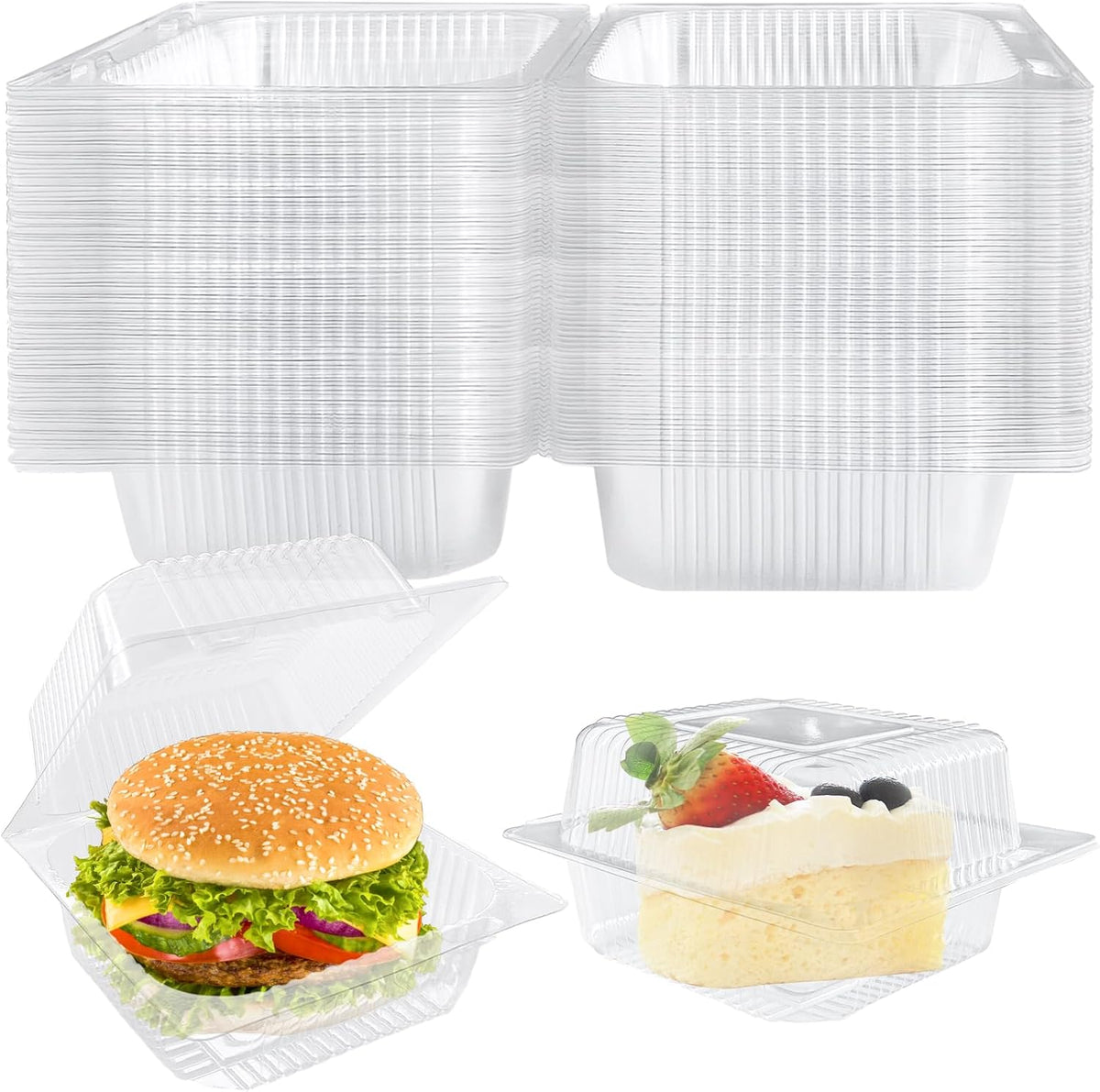 50 Pcs Clear Plastic Take Out Containers,Clear Plastic Square Hinged Food Container with Lids,Disposable Clamshell