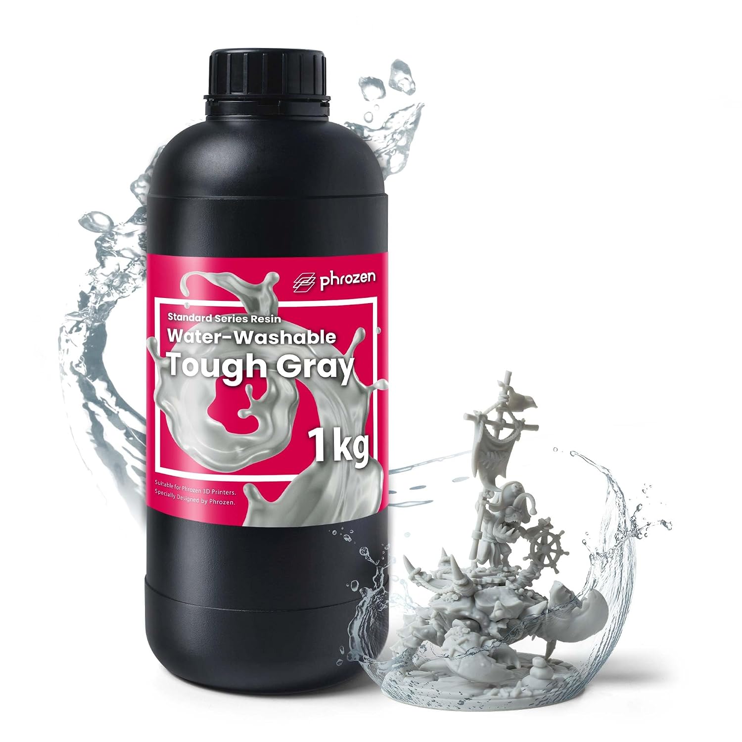 3D Printer Water-Washable Rapid Resin [Tough Gray], 405nm LCD UV-Curing Photopolymer Resin, Strong Impact Resistance