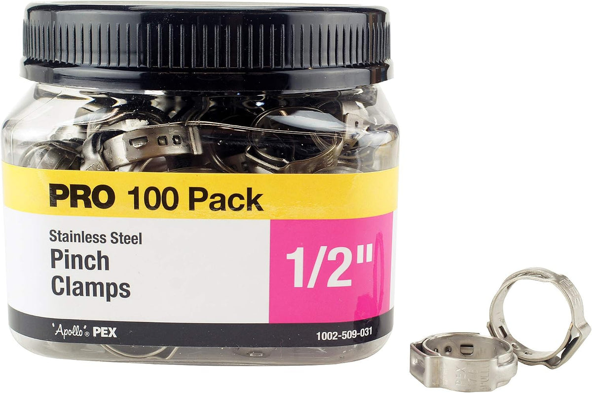 ApolloPEX 1/2" Stainless Steel PEX Barb Pinch Clamp (100-Pack)