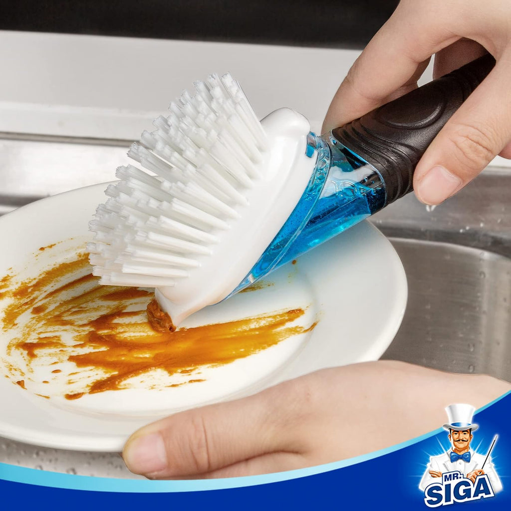 Soap Dispensing Dish Brush, Kitchen Brush for Pot Pan Sink, 2 Pack