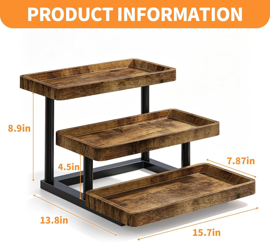 3 Tier Serving Tray for Party, Wood Cupcake Stand with Sturdy Metal Frame
