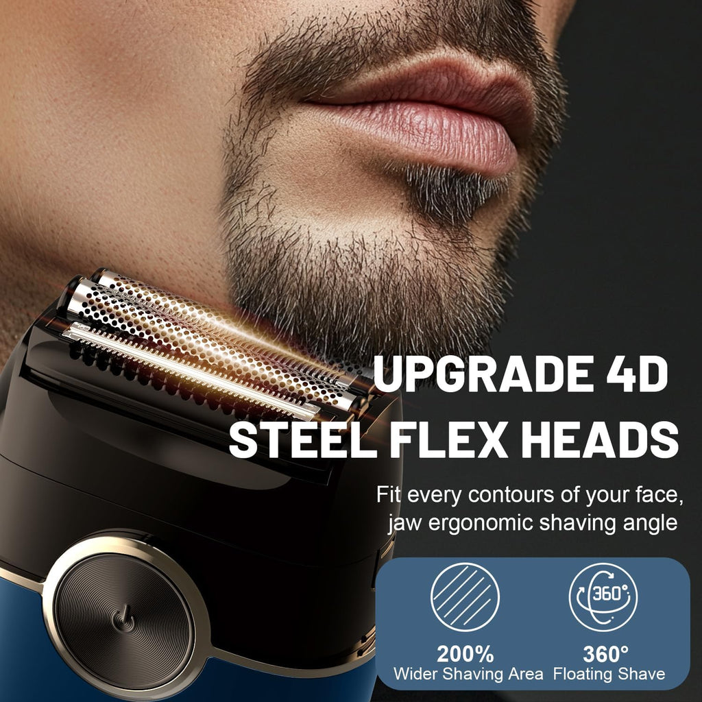 Electric Foil Shavers for Men: 4 Floating Blades & Dual Speed | Mini Electric Razors for Men With Wet or Dry