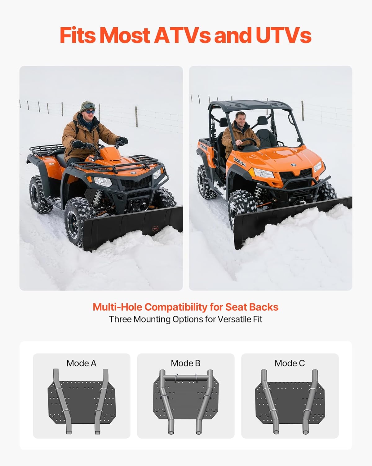 Snow Plow Kit, 48in Universal Snow Plow Attachment, Height & Left-Right Adjustable, Quick to Detach, Steel ATV Scrape