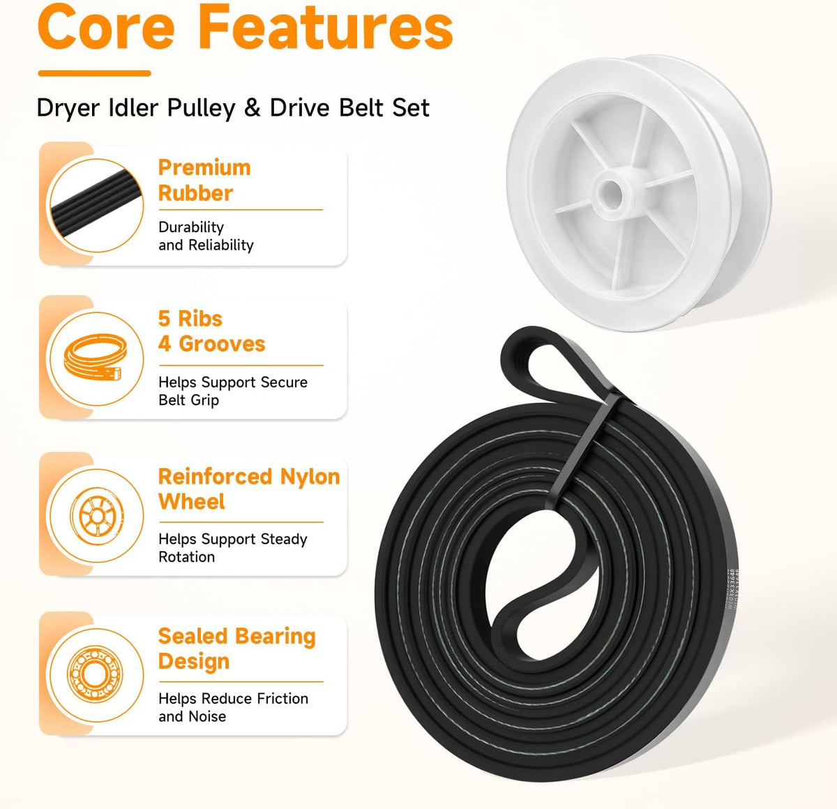 Dryer Idler Pulley & 88.5” Belt Compatible with GE WE03X33648 WE03X31620