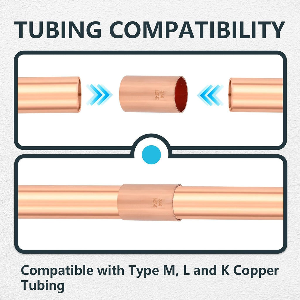 30Pack Seelink Copper Fittings, 3/4" C x C Coupling No Stop(COPPER033-30)