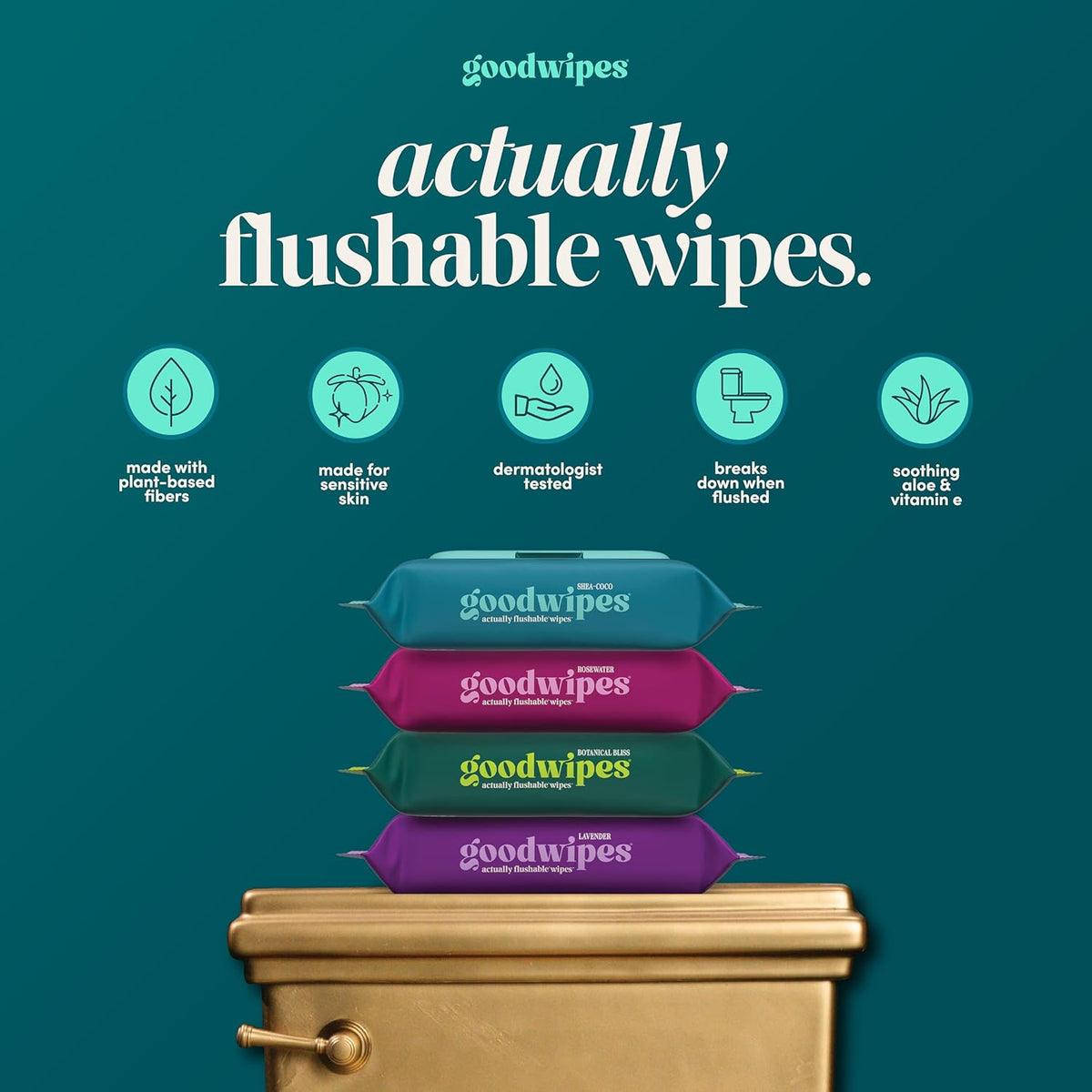 Flushable Wipes - Shea-Coco, 318 Wipes (6 Pack + 1 Travel Size)