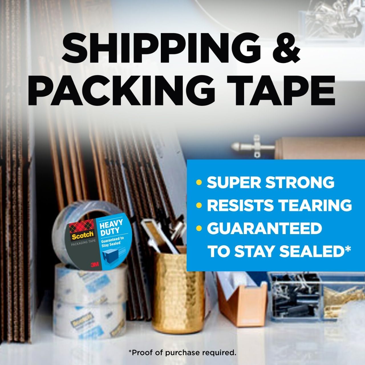 Heavy Duty Shipping Packing Tape, Clear, 1.88 in. x 22.2 yd. | Shipping and Packaging Supplies, 6 Tape Rolls with 1