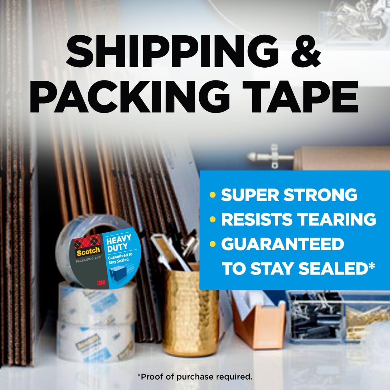 Heavy Duty Shipping Packing Tape, Clear, Shipping and Packaging Supplies, 1.88 in. x 54.6 yd., 6 Tape Rolls