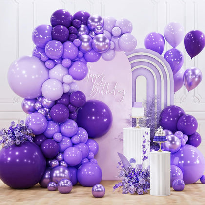 Purple Balloon Arch Kit Garland 142pcs Different Sizes of 18 12 10 5 Inch Dark Royal Light Pastel Metallic Purple