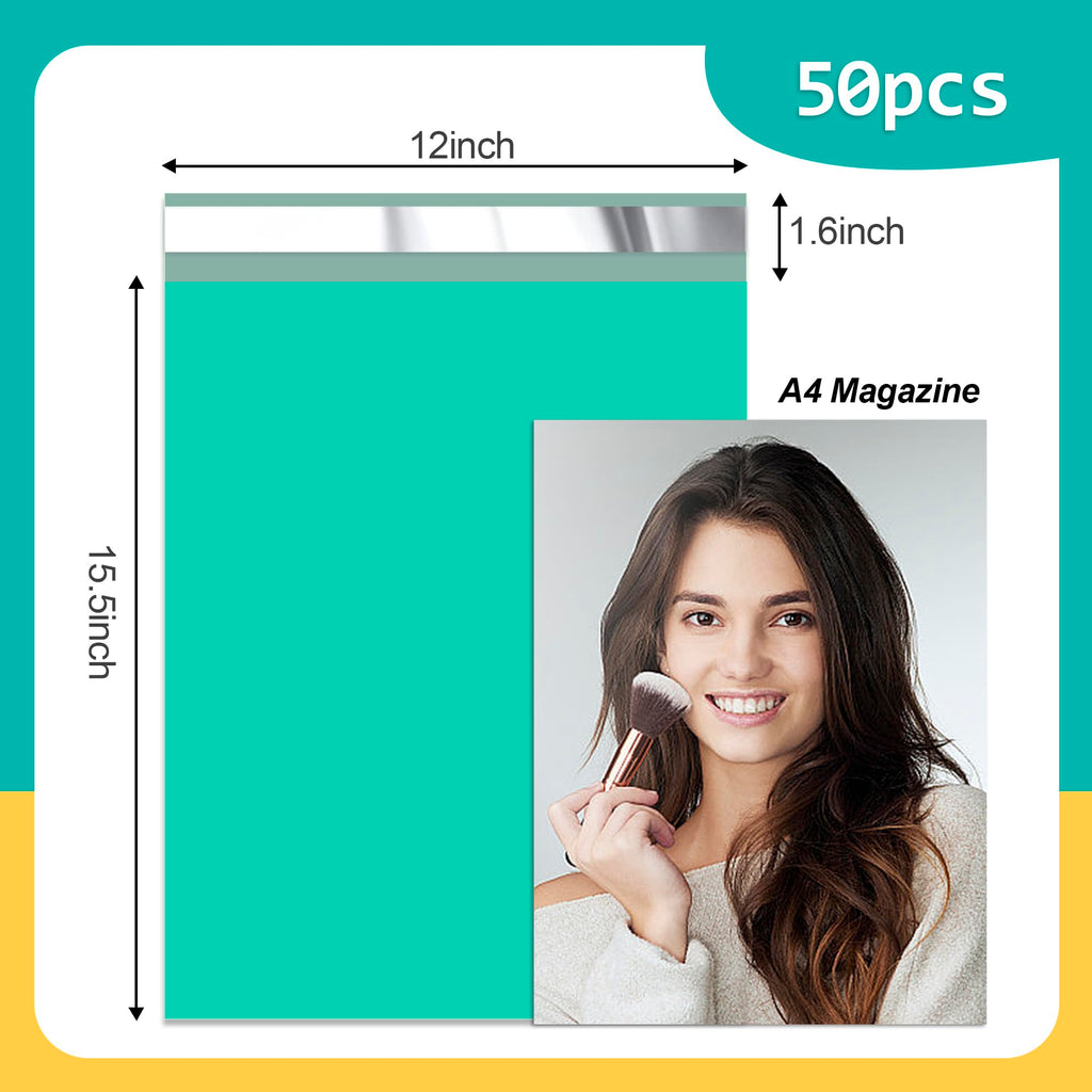 Poly Mailers 12 x 15.5 Inch, 50 Count, Teal 2.4 Mil Self-Seal Bags