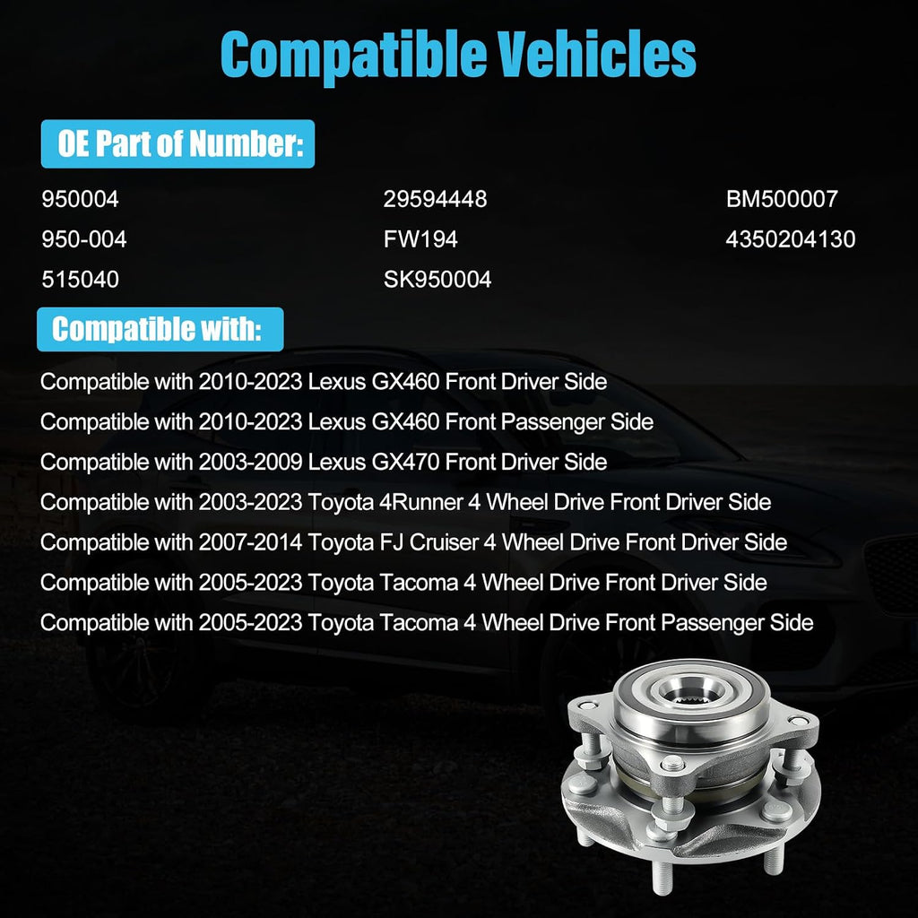 515040 4WD Front Wheel Bearing Hub and Bearing Assembly for Lexus GX460 2010-2021,GX470 2003-2009,for Toyota 4Runner 2003-2023,for FJ Cruiser 2007-2014,for Tacoma 2005-2023