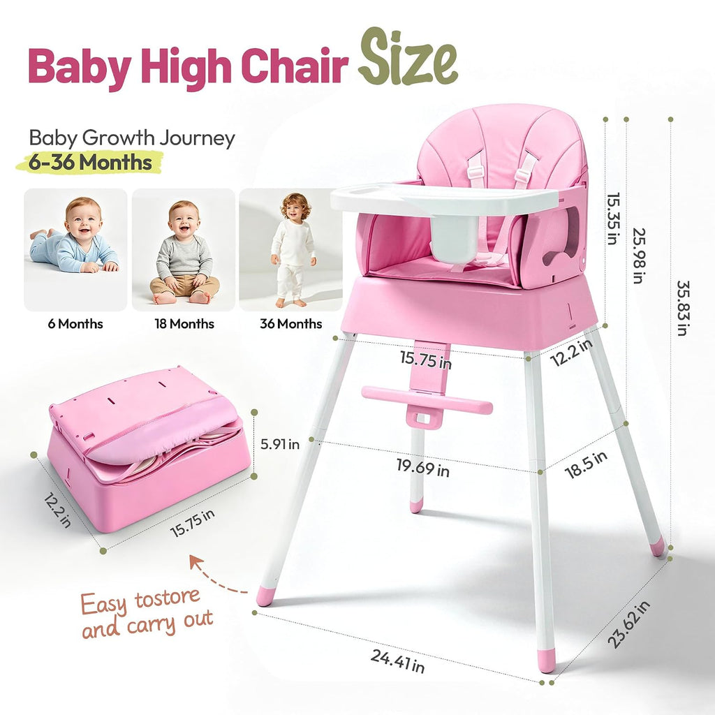 5 in 1 Foldable Baby High Chair,Convertible Highchair for Babies and Toddlers-Portable Infant Booster Seat,Foldable