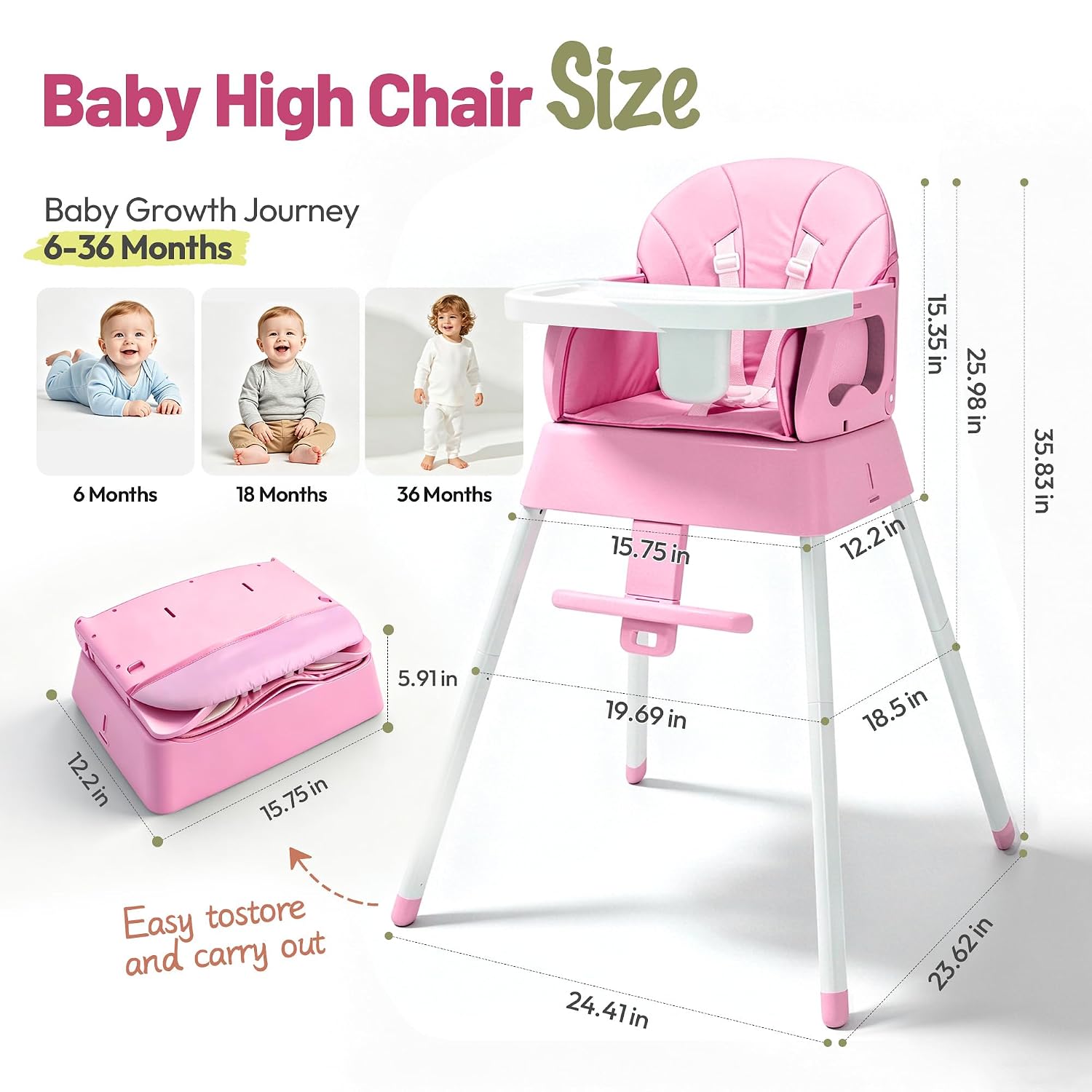 5 in 1 Foldable Baby High Chair,Convertible Highchair for Babies and Toddlers-Portable Infant Booster Seat,Foldable