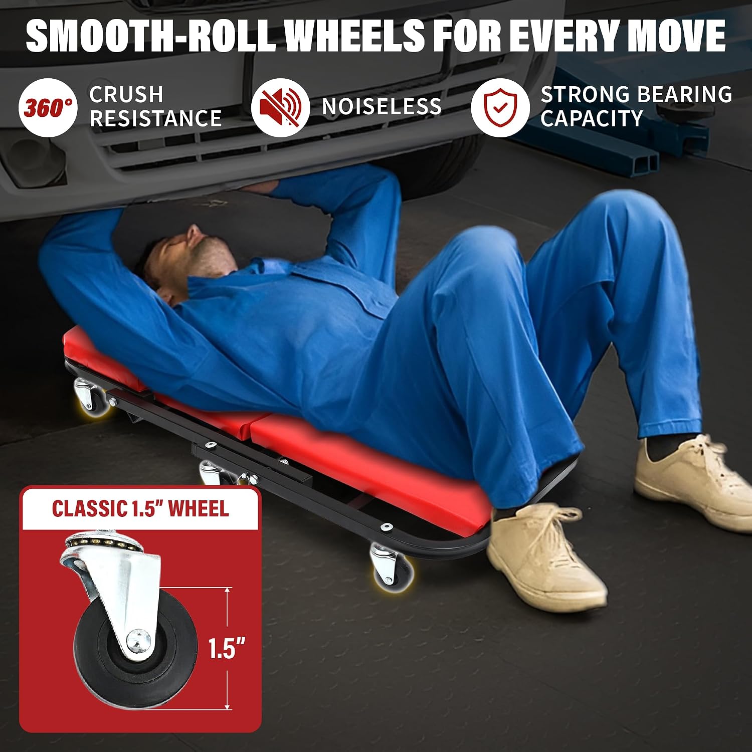 Mechanic Creeper Bench & Stool 2 in 1 - Folding Adjustable Chair Z Design 300 Lbs Capacity - Heavy Duty Garage Seat