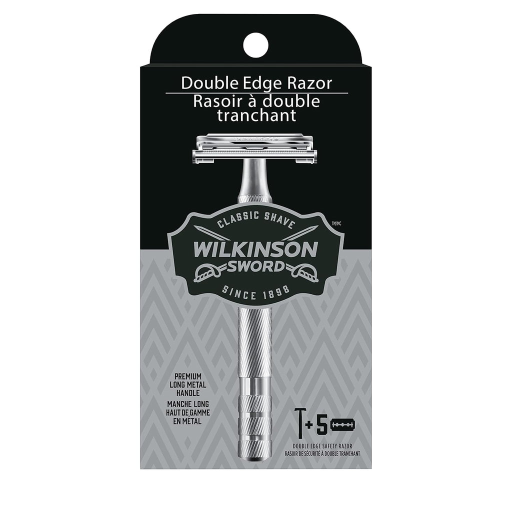 Double Edge Safety Razor, 1 Metal Handle & 5 Razor Blades