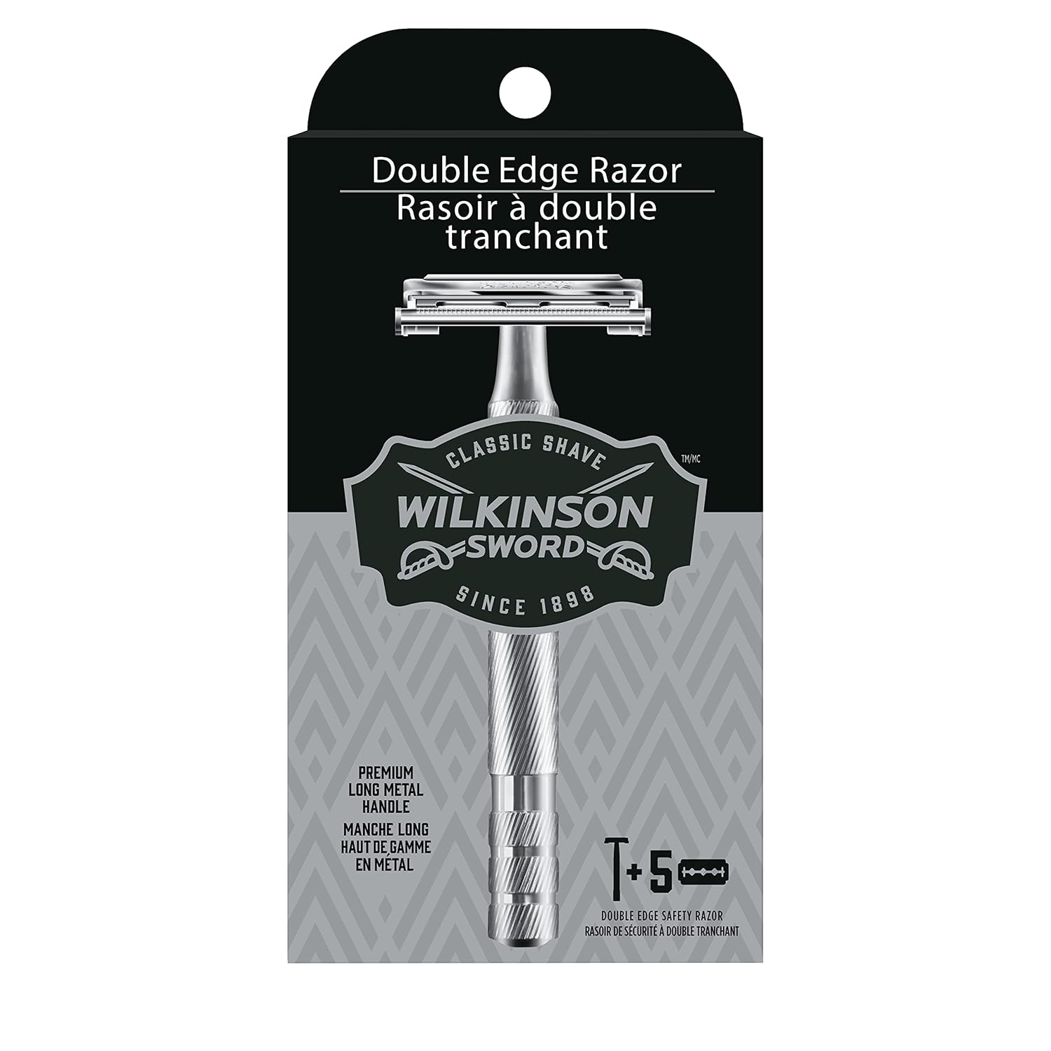 Double Edge Safety Razor, 1 Metal Handle & 5 Razor Blades