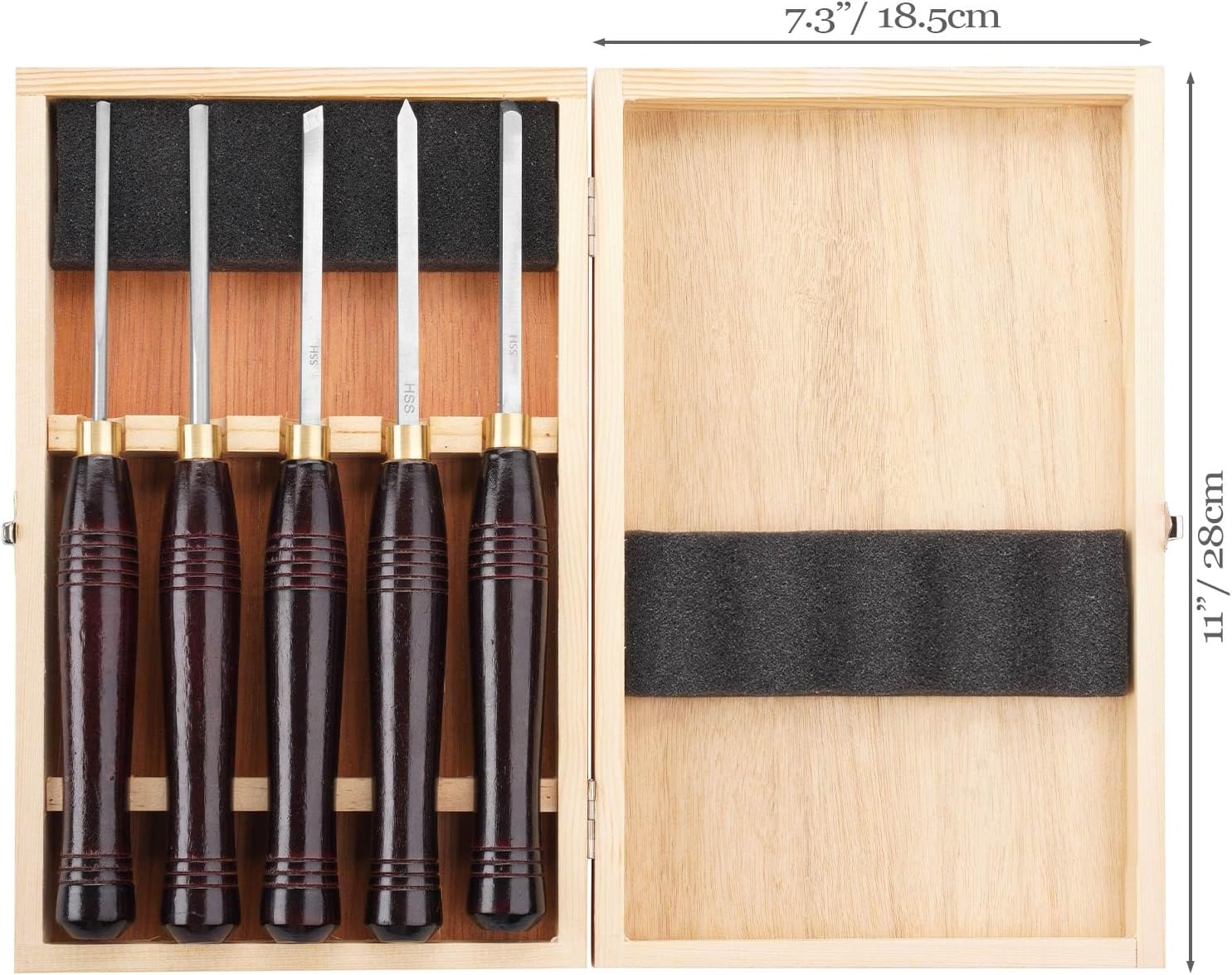 Woodworking HSS Wood Turning Tools Lathe Chisel Set of 5 pcs Mini with Wooden Box, Ideal for Pen Turning and Small