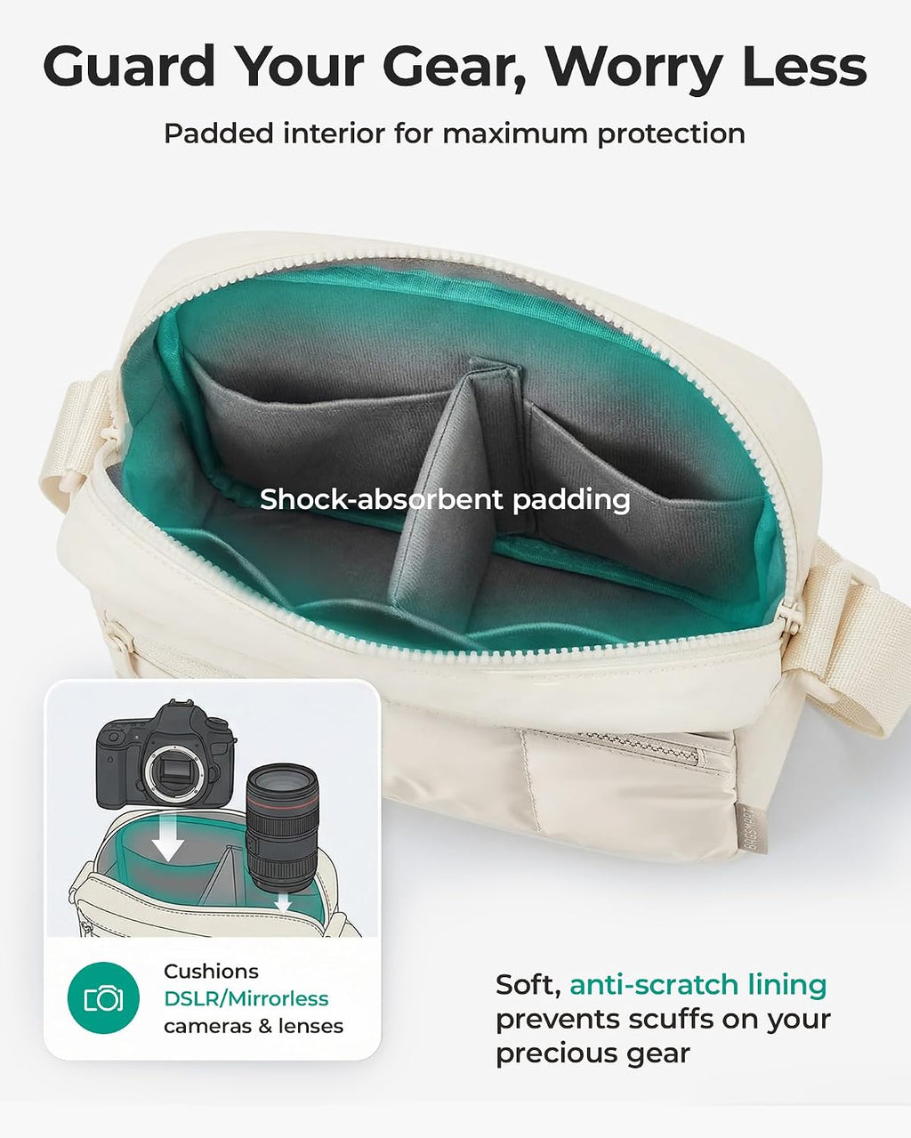 2 in 1 Small Puffy Camera Sling Bag, Black | Mirrorless Crossbody Photography Camera Case for Photographers, Camera
