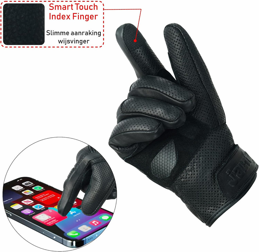 Motorcycle Gloves for Men and Women Summer Leather Riding Touchscreen with Hard Knuckle Perforated Breathable Biker