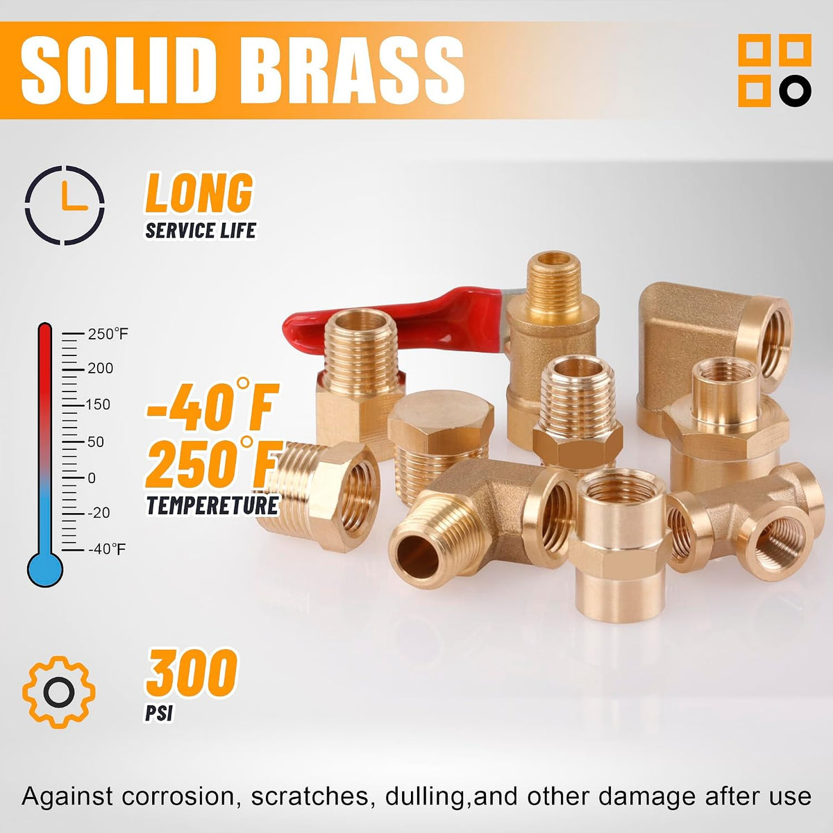 105PCS Brass Pipe Fittings Assortment Kit,1/8" 1/4" 3/8" 1/2" NPT