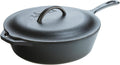 Pre-Seasoned Cast Iron Covered Deep Skillet, 5 Quart