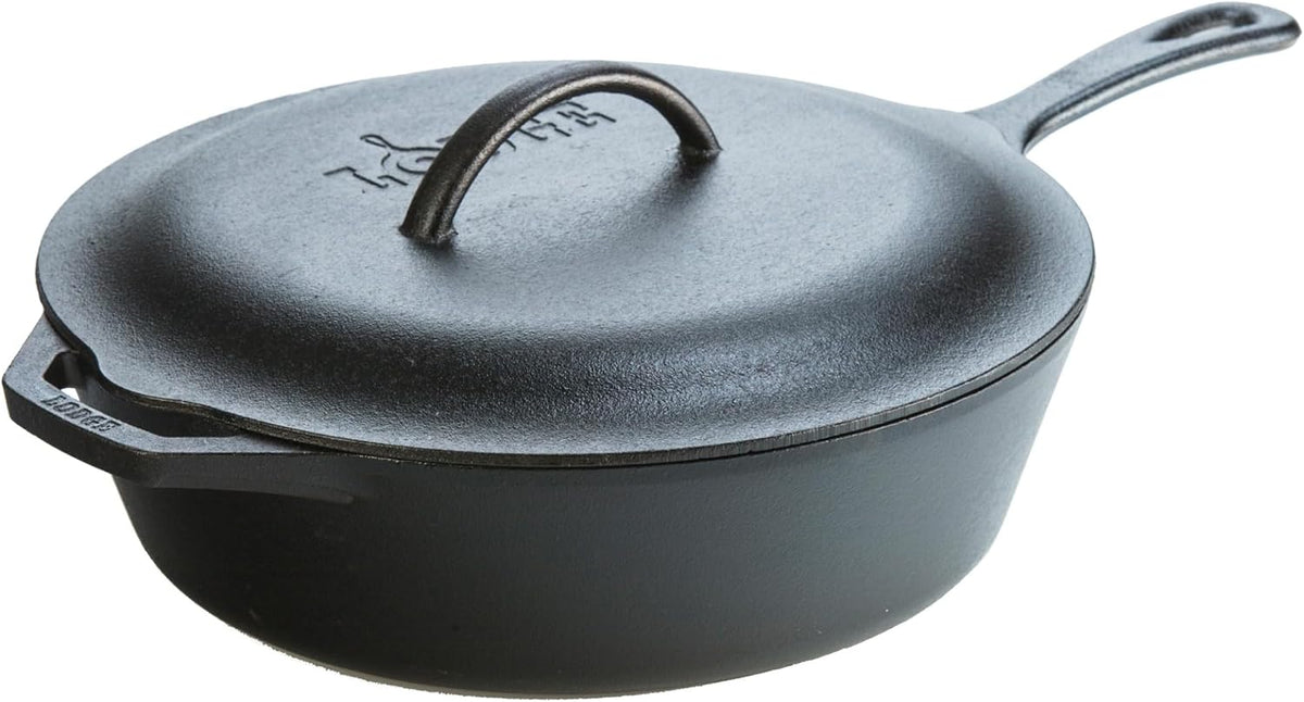 Pre-Seasoned Cast Iron Covered Deep Skillet, 5 Quart