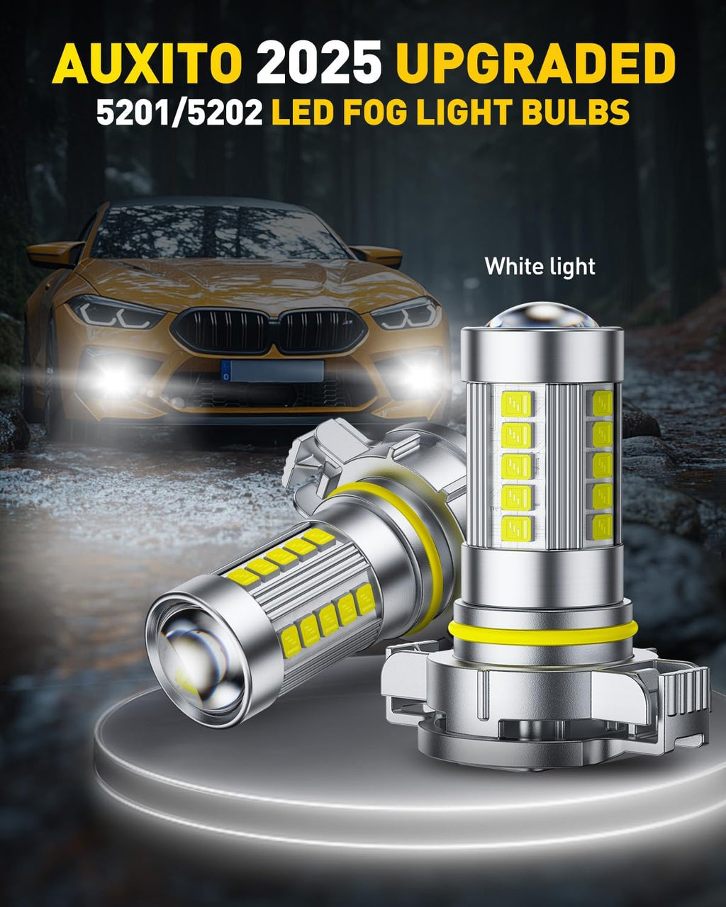 5202 LED Fog Light Bulbs or DRL, True 1:1 Mini Size, 6500K Cool White 5202 Replacement for Cars, Trucks, SUVs