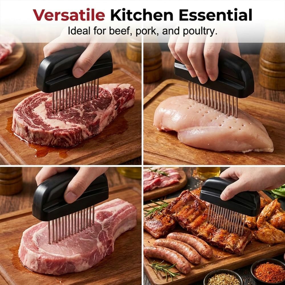 Professional Spring-Loaded Meat Tenderizer, 2026 Upgrade Meat Tenderizer Tool with 48 Stainless Steel Sharp Needle