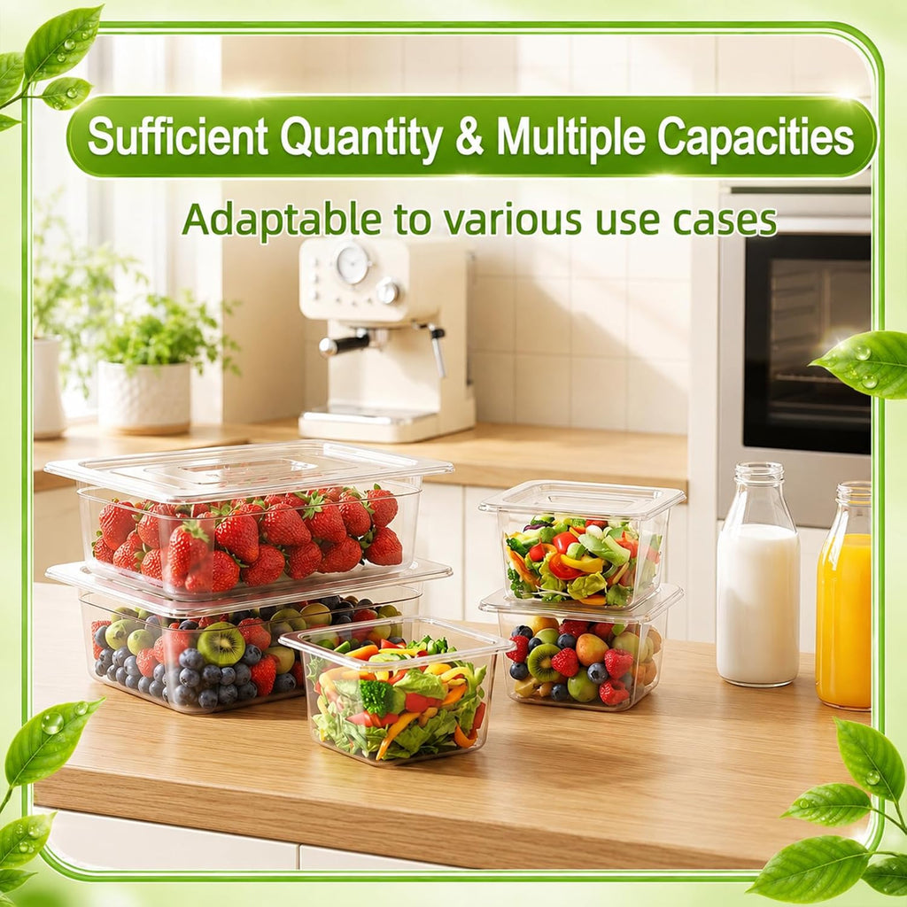 10 Pack Plastic Clear Food Pans with Lids, Stackable and Freezer Safe Commercial Food Storage Containers for Fridge