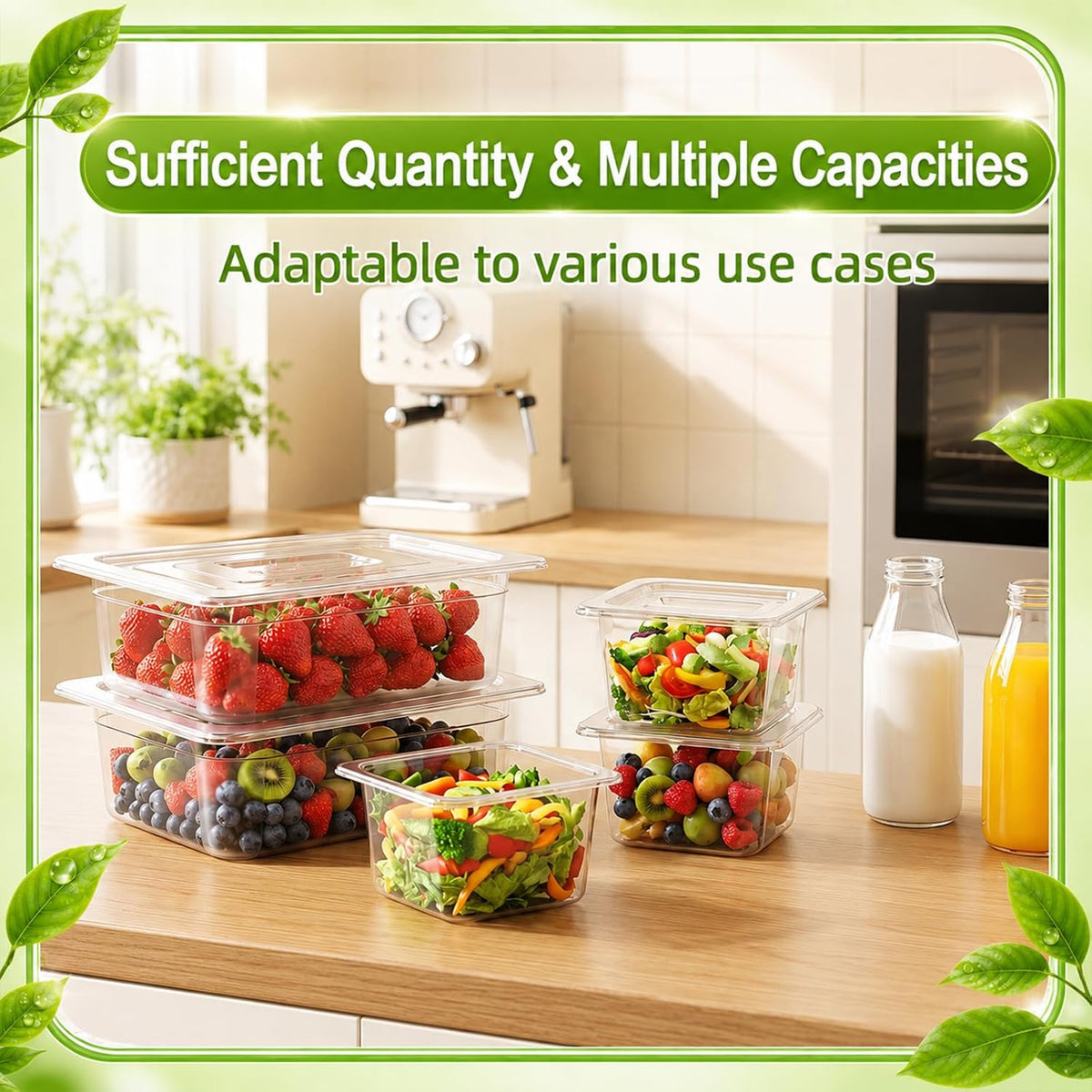 10 Pack Plastic Clear Food Pans with Lids, Stackable and Freezer Safe Commercial Food Storage Containers for Fridge