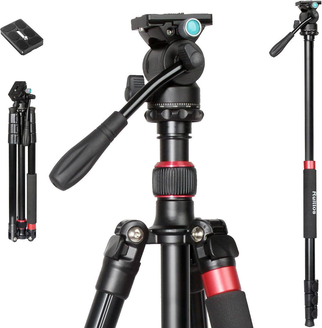 Camera Tripod, 70" Video Tripod with Fluid Head, Aluminum Heavy Duty Tripod with Carry Bag, Professional Camera
