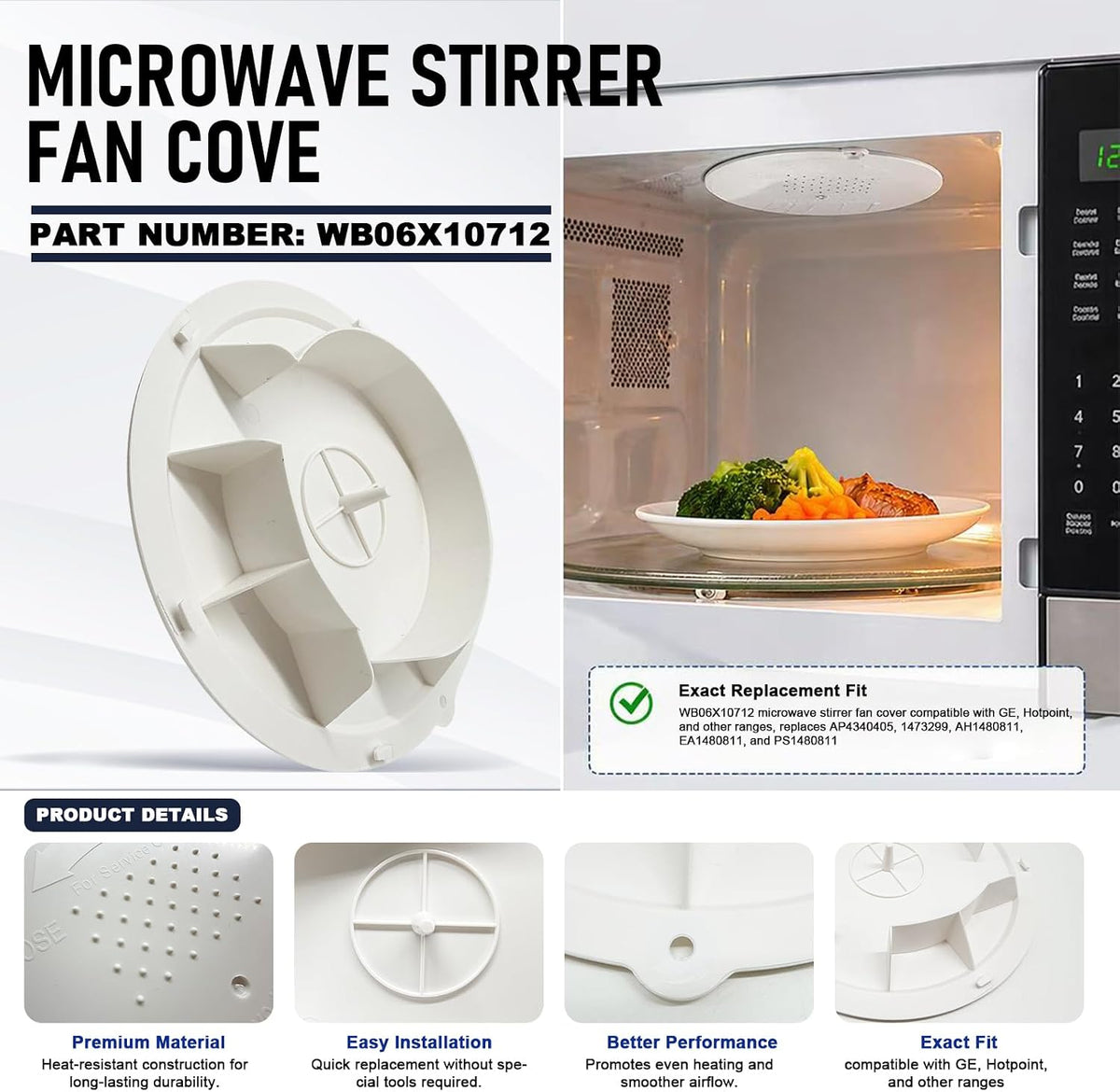 WB06X10712 Microwave Stirrer Fan Cover Replacement for GE Hotpoint Replace AP4340405 PS1480811 Compatible with HVM1540DM2WW JNM1541DM3BB JVM3160DF8WW