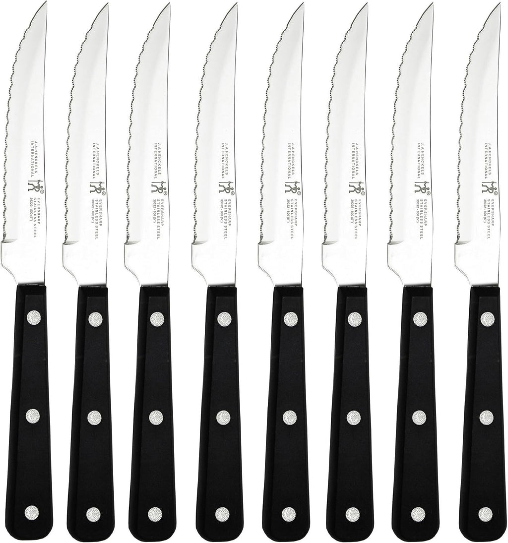 Razor-Sharp Steak Knives Set of 8, German Engineered, Black Handle