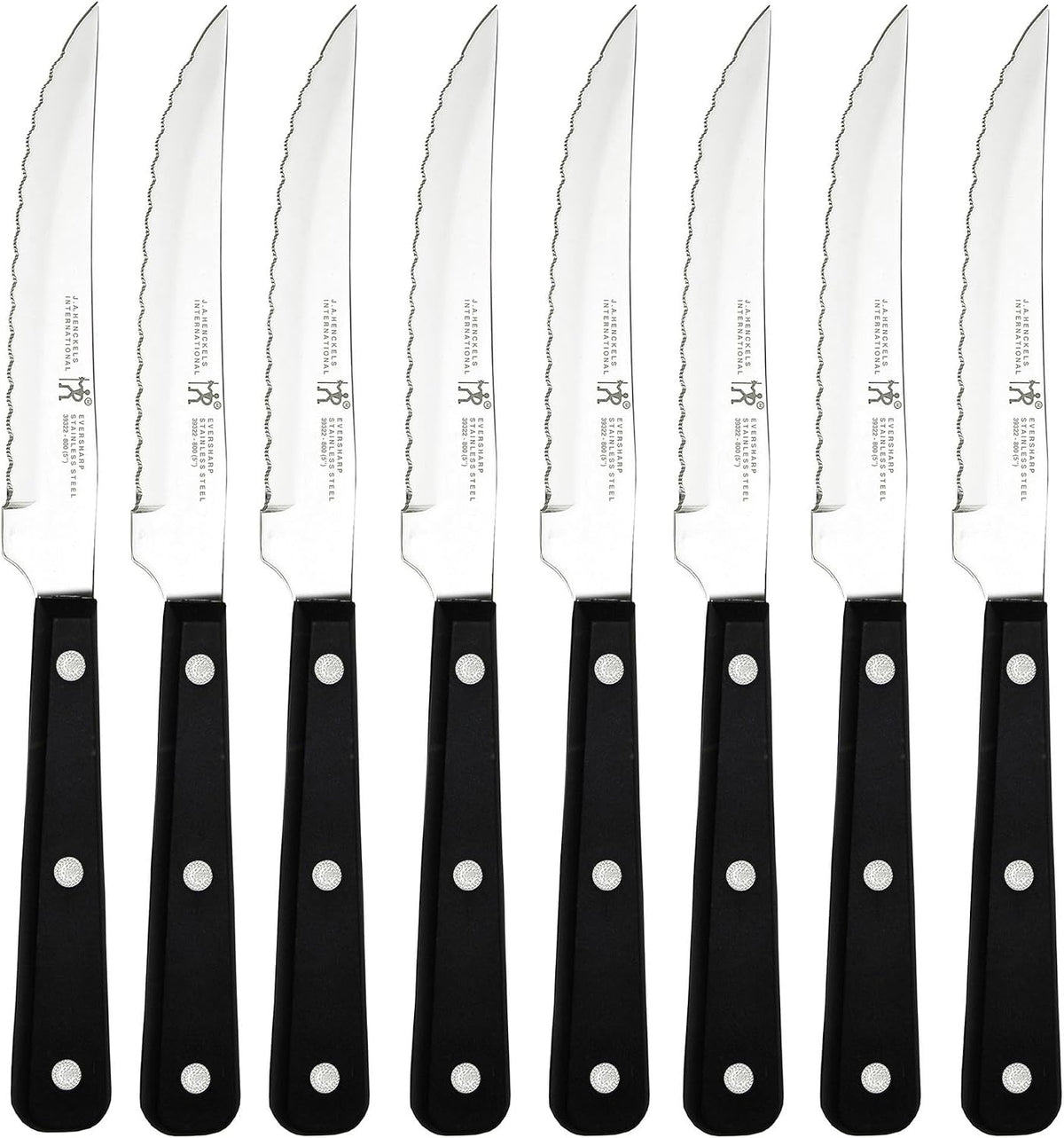 Razor-Sharp Steak Knives Set of 8, German Engineered, Black Handle
