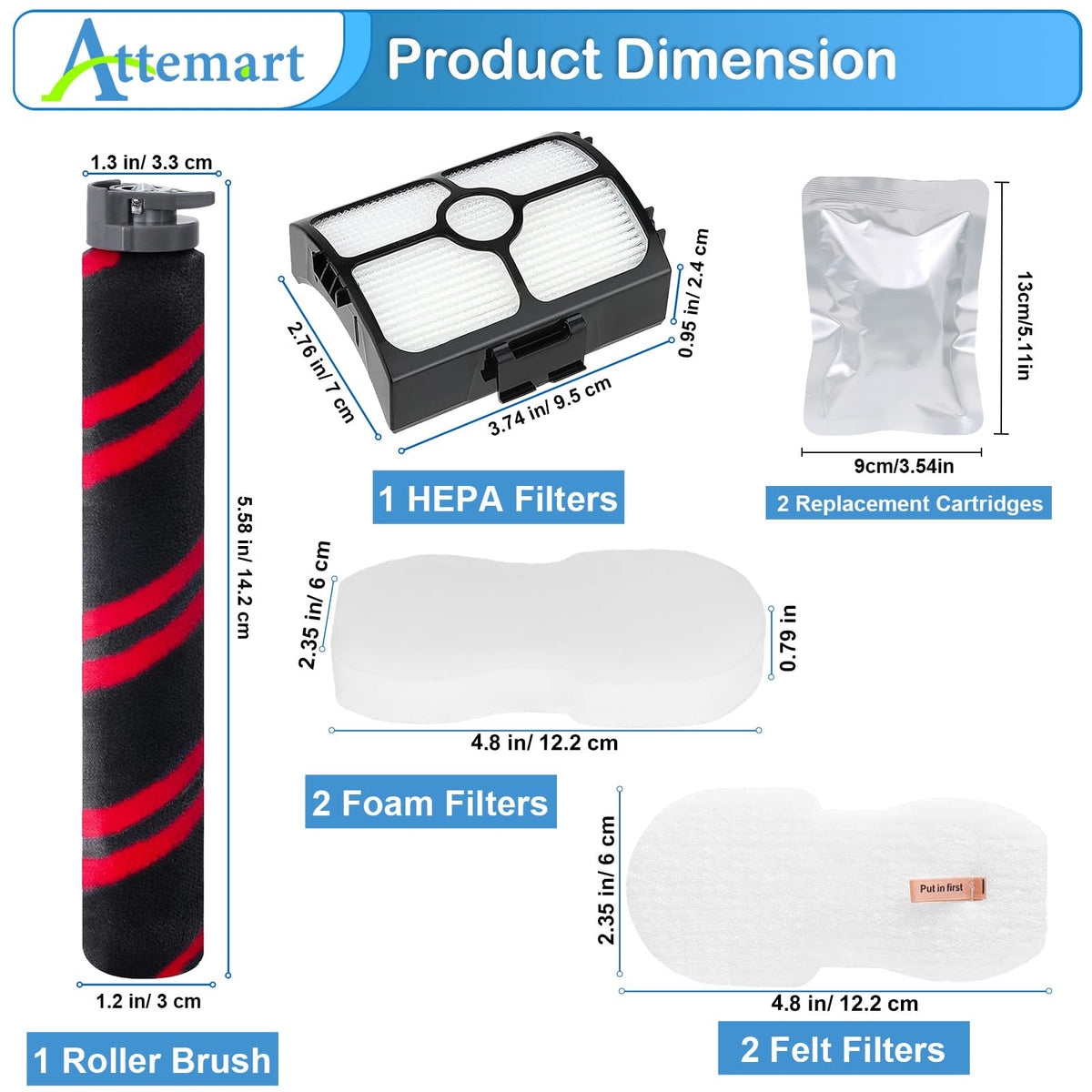 HZ3002 Brush Roller Filter Replacement for Shark Stratos