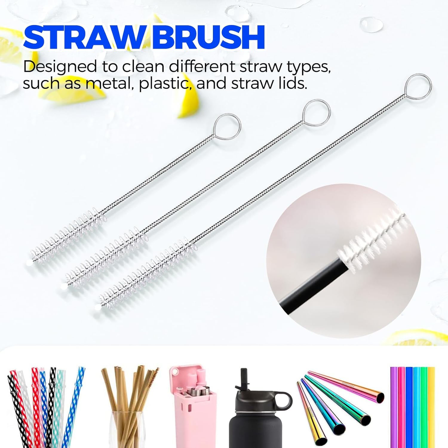 6 Pack Dish Brush Set with Bottle Brush, Dish Scrub Brush, Pan Brush and 3 Straw Brushes, Deep Cleaning Handle Brush