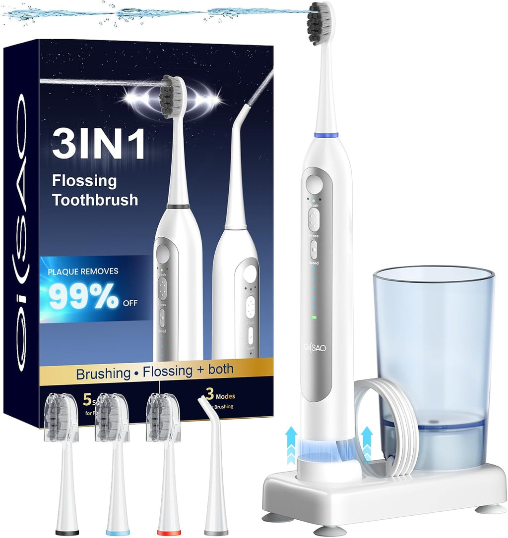Electric Toothbrush with Water Flosser Combo, 3-in-1 Sonic Flossing Electric Toothbrush for Travel & Home, 330ml