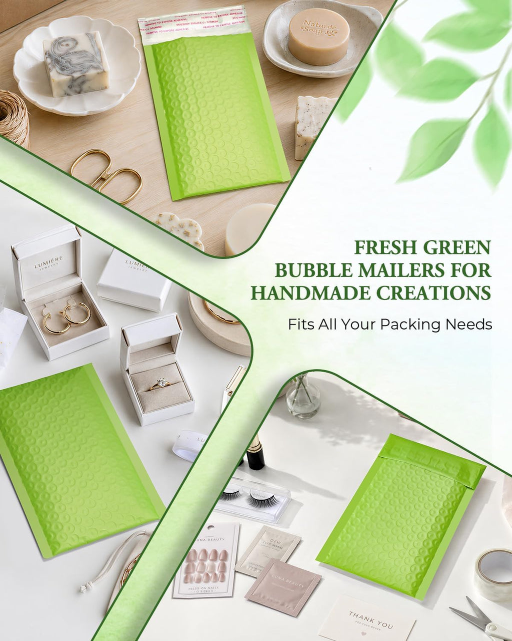 Green Bubble Mailers 4x8 100 Pack, Self Seal Padded Envelopes