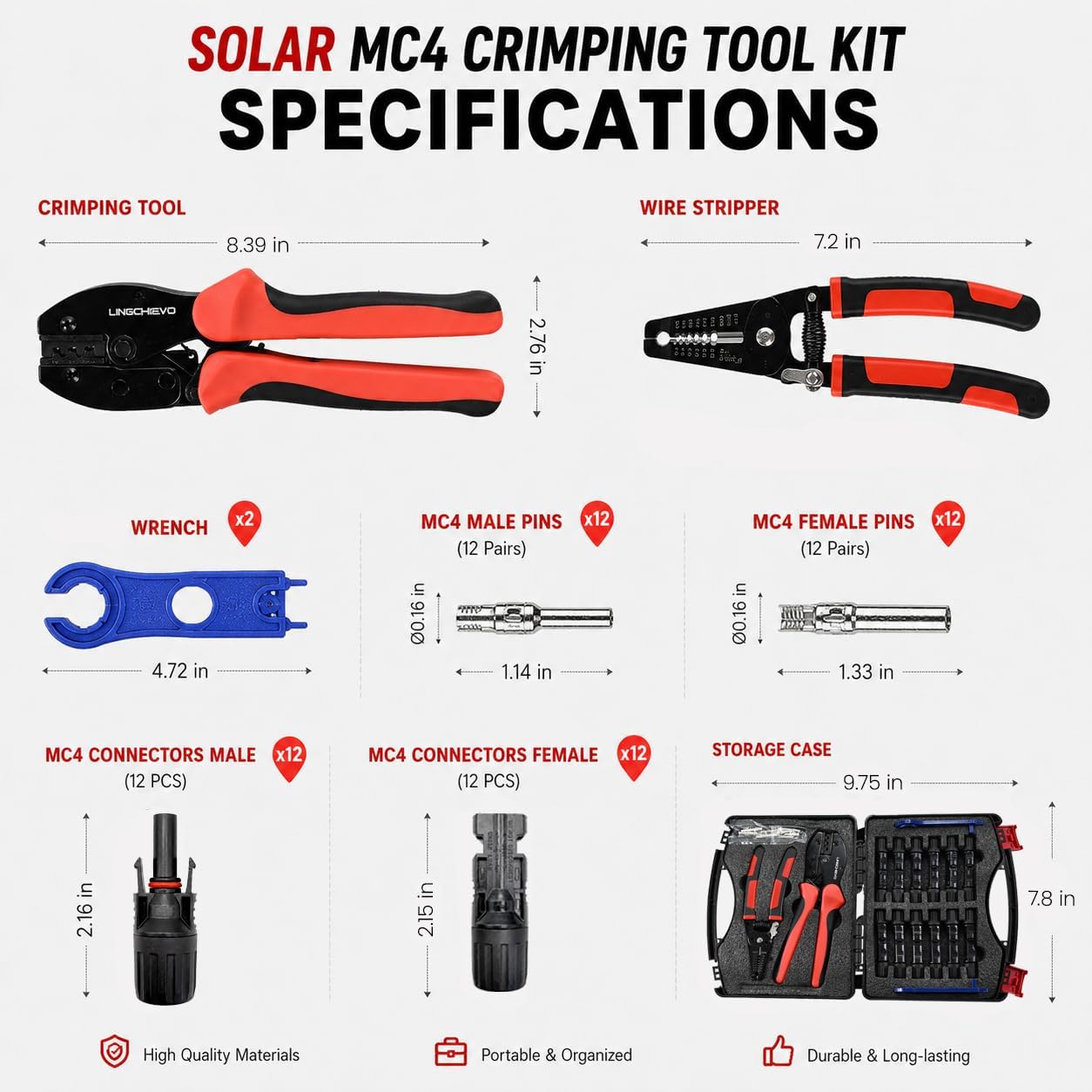 Solar Wire Crimper Tool Kit 14-10 AWG with 12 PCS MC4 Connectors | Includes Wire Crimping Tool and Stripper,2 Spanner