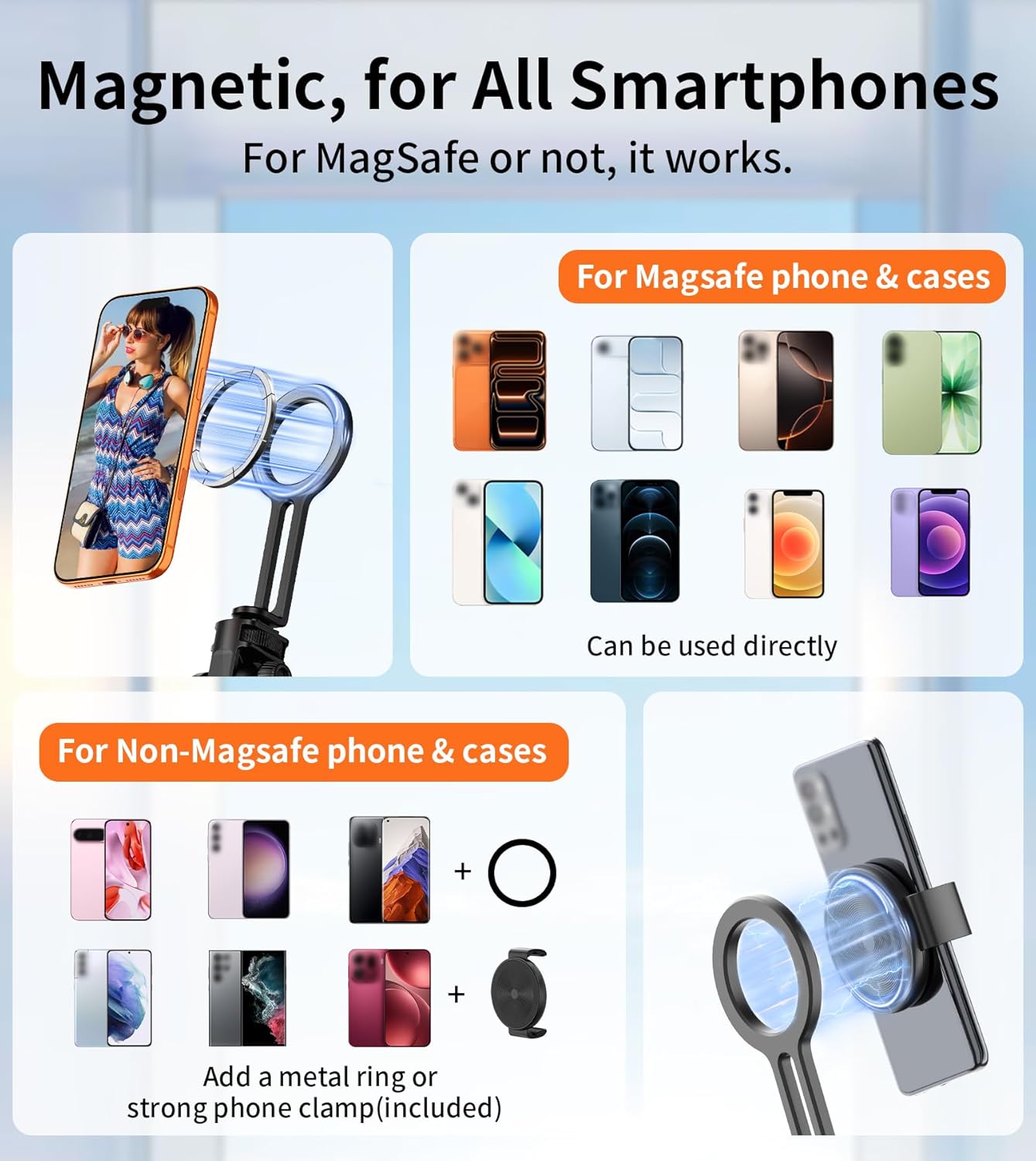 69" Magnetic Phone Tripod Stand Selfie Stick with Remote & Phone Mount | Portable Stand holder Rechargeable with