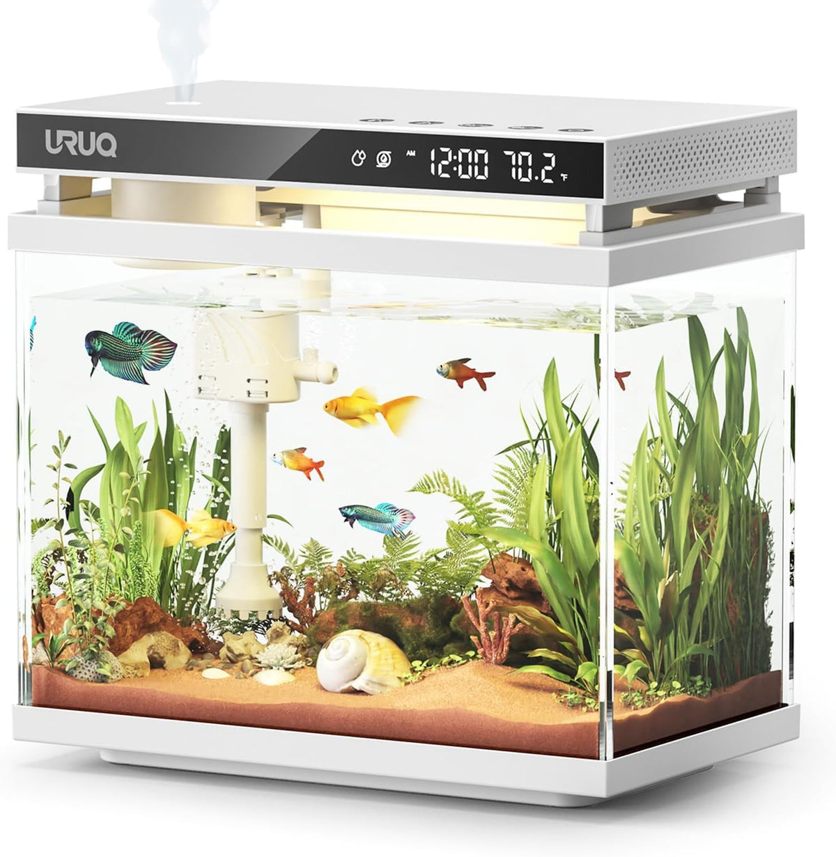Fish Tank Smart Aquarium Kit 2 Gal UHD Glass Aroma Diffuser - White