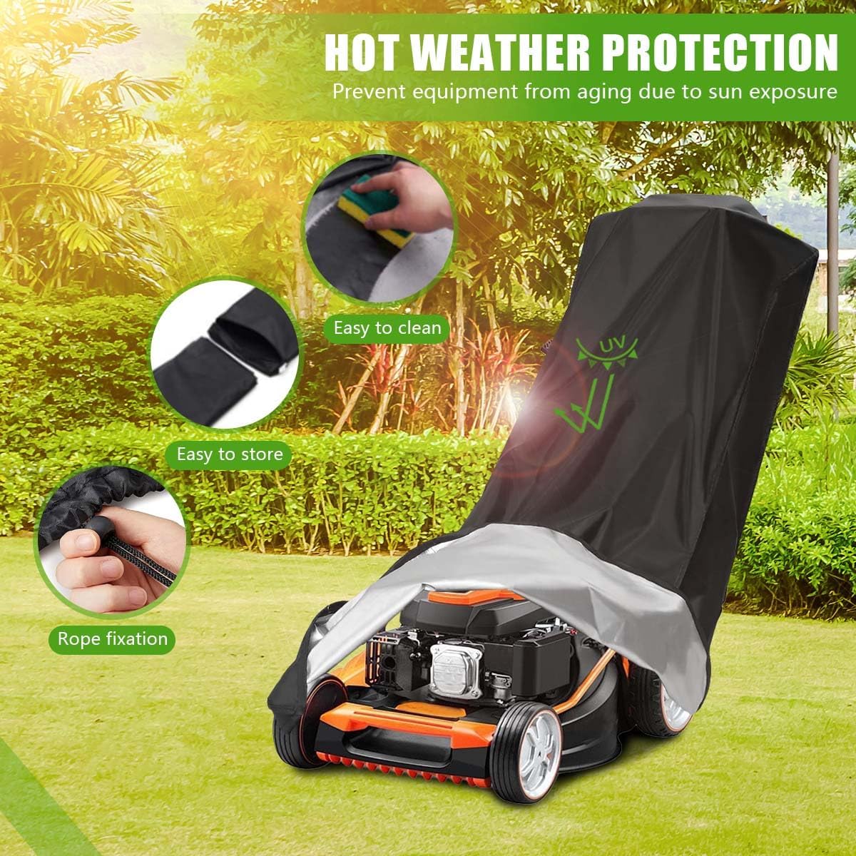 Outdoors Lawn Mower Cover Heavy Duty Waterproof Polyester Oxford Protection Push Mower Cover with Drawstring and