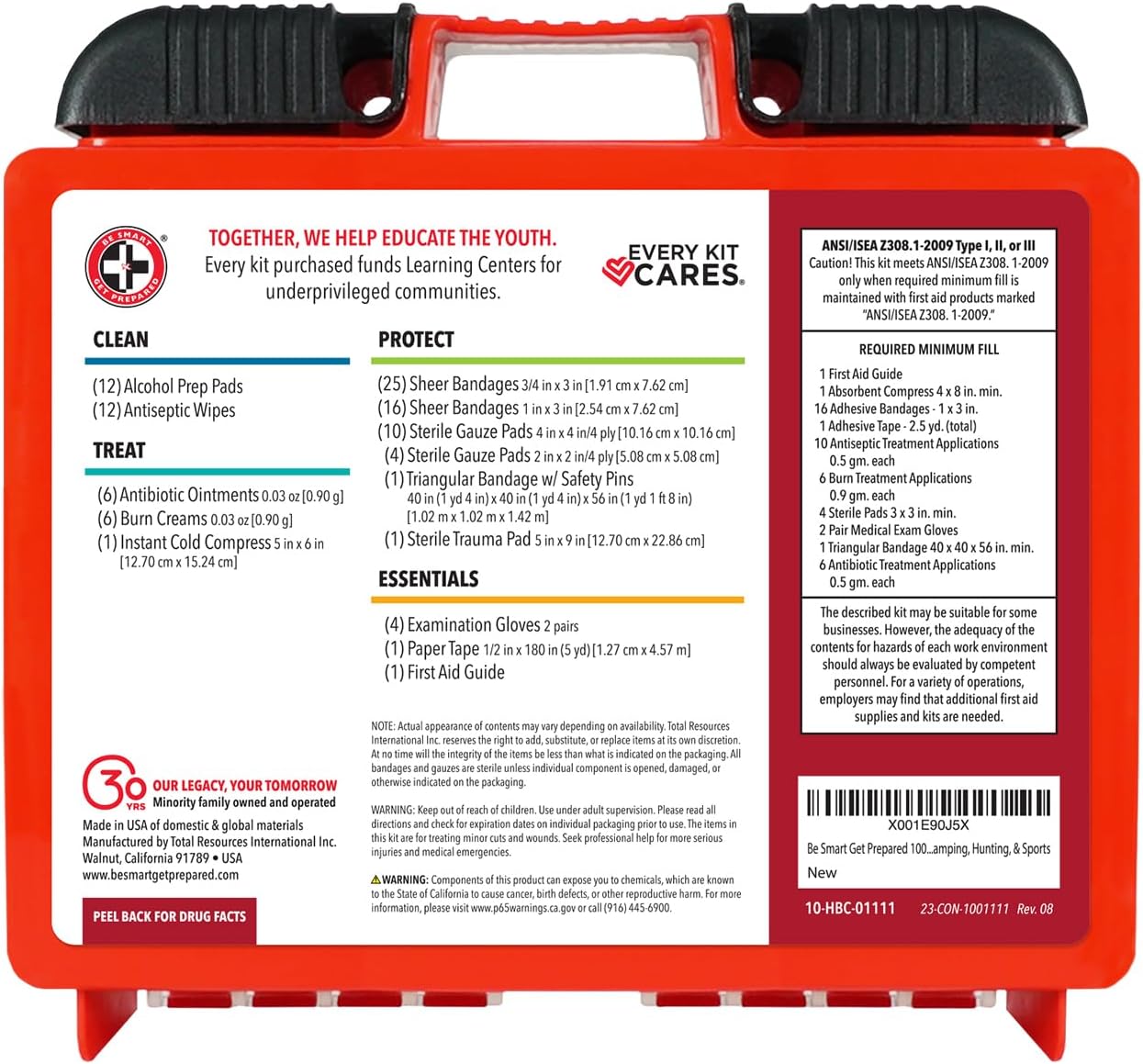 OSHA/ANSI First Aid Kit - 10 Person, 100 Pieces - Designed for Home, Business, School, Industrial, and Restaurants