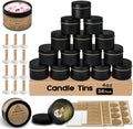 4oz Candle Tins with Lids, 24 Set DIY Candle Making Kit Includes Bulk Tins, Wood Wicks, Stickers, Wick Holders &