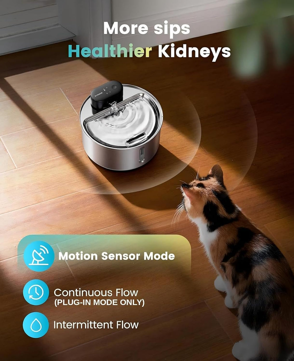 108oz/3.2L Wireless Stainless Steel Cat Water Fountain