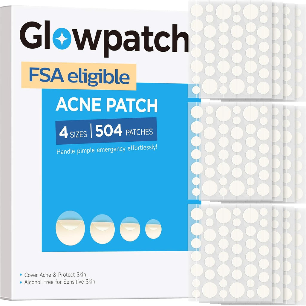 Pimple Patches for Face (504 Count), FSA Eligible Acne Patch Bulk, Zit Stickers 4 Sizes, Hydrocolloid Spot Stickers