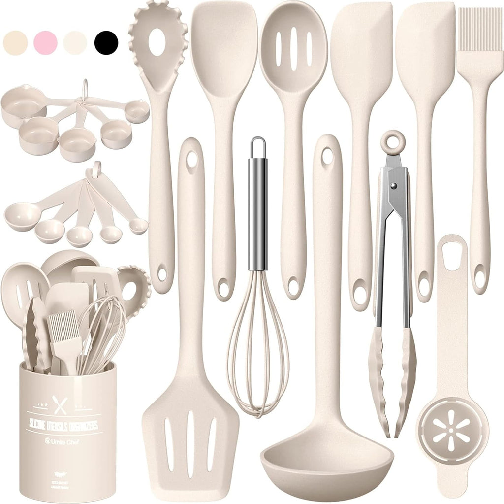 22-Piece Silicone Cooking Utensils Set，Heat Resistant & Dishwasher Safe Kitchen Tools, Black Non-Scratch Spatula Set