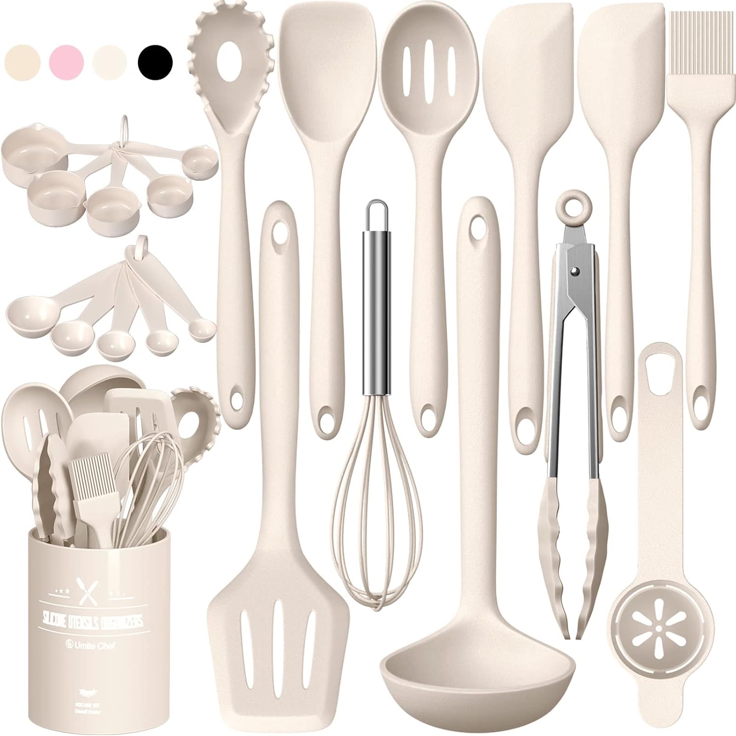 22-Piece Silicone Cooking Utensils Set，Heat Resistant & Dishwasher Safe Kitchen Tools, Black Non-Scratch Spatula Set