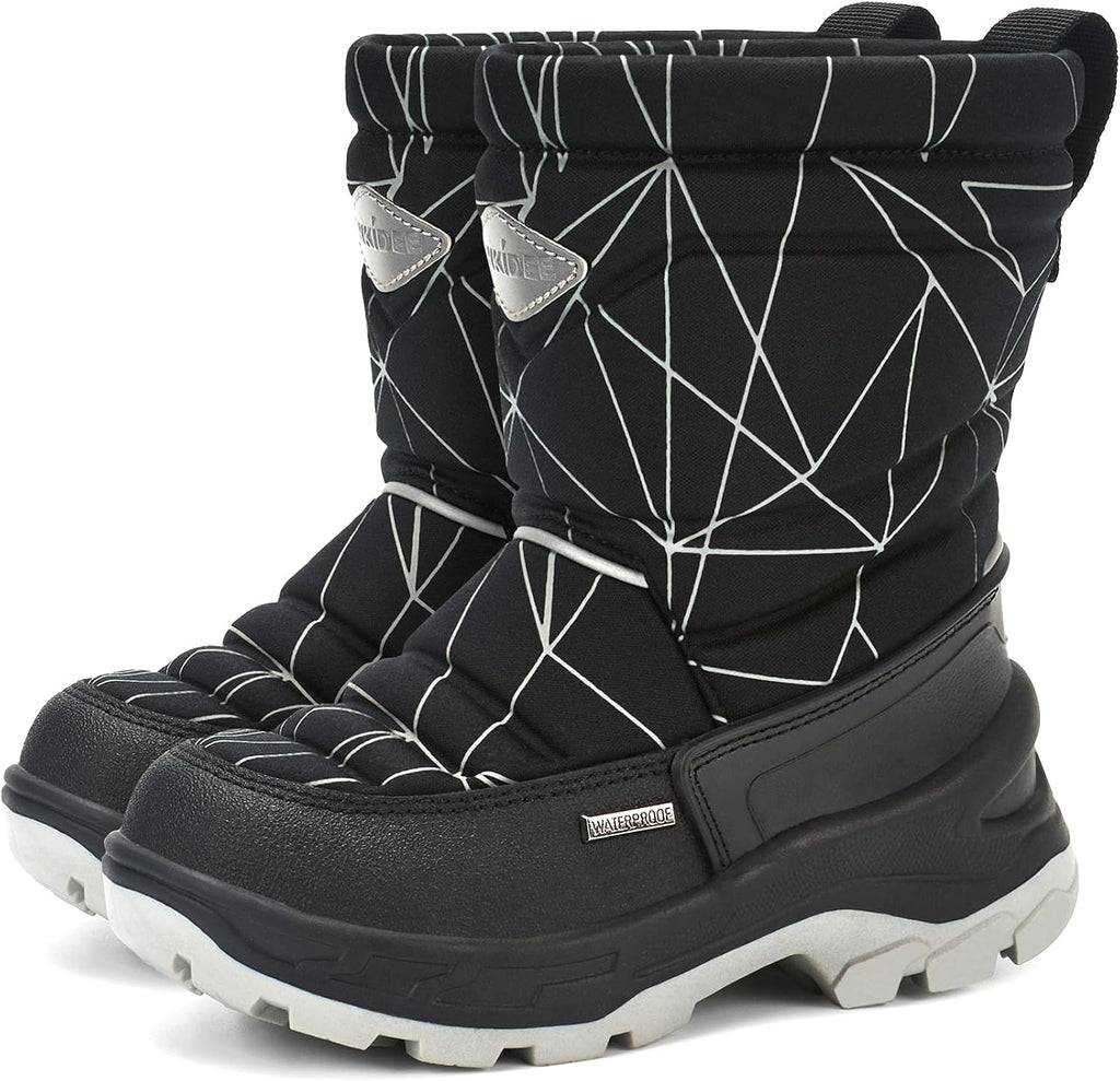 Size 12 US Waterproof Winter Snow Boots Slip Resistant (Toddler/Little Kid) Reflective Black